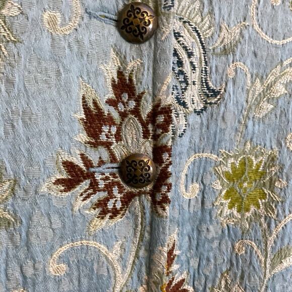 CAbi Dusty Blue Classic Guinevere Floral Jacquard Tapestry Long Jacket Women Sz4 - Picture 12 of 14